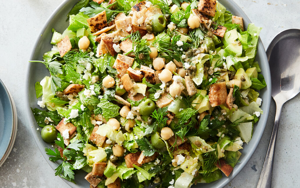 سلطة الحمص والفاصوليا مع الليمون والزيت الزيتون