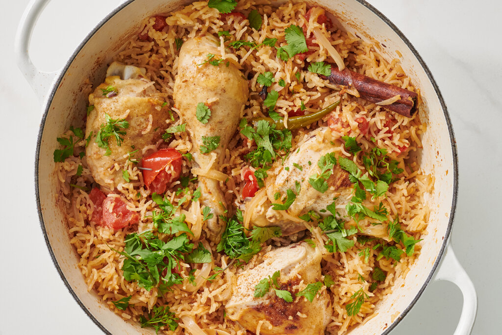 المندي الصحي بالدجاج مع الأرز البني والخضروات