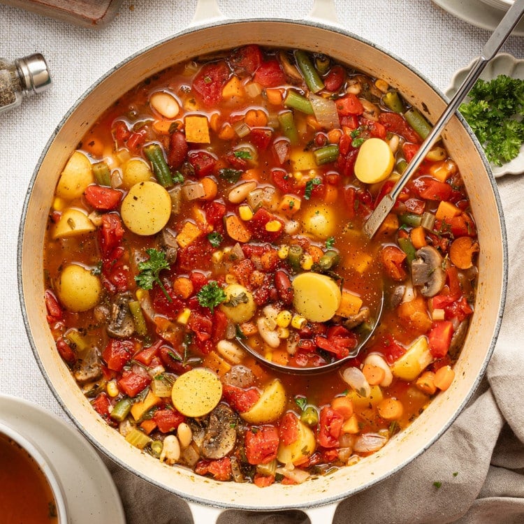 شوربة الخضروات المشكلة والطبيعية الصحية