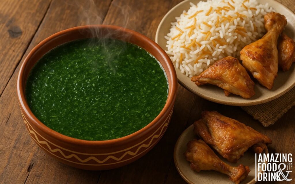 الملوخية الصحية مع الدجاج المشوي والأرز البني