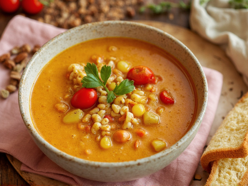 شوربة الخضروات المختلطة مع العدس الصحية