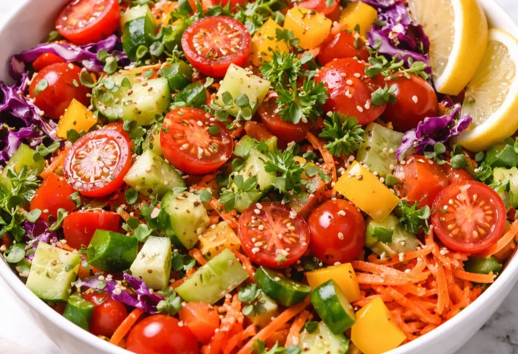 سلطة الكرنب الأحمر والجزر بزيت الزيتون والليمون