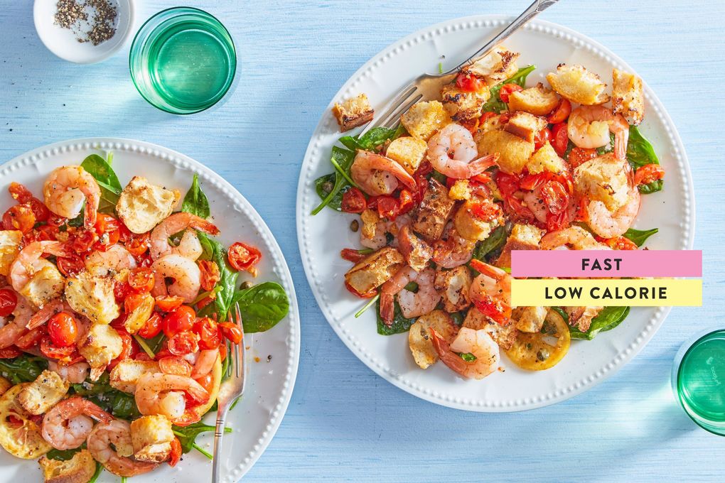 سلطة السبانخ والجمبري المشوي مع الليمون