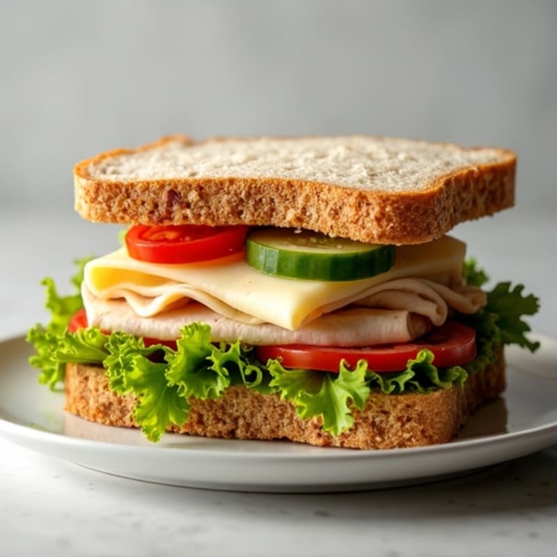 شطيرة خبز الحبوب الكاملة مع الديك الرومي والخضروات